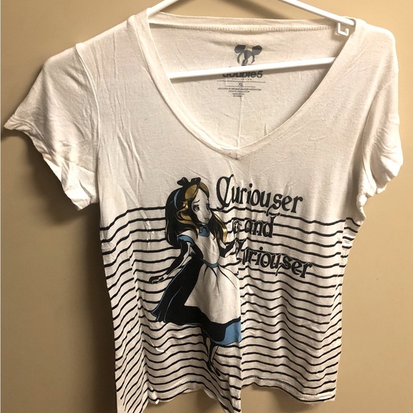 Black and white striped Alice in wonderland short sleeve t shirt - Picture 1 of 2